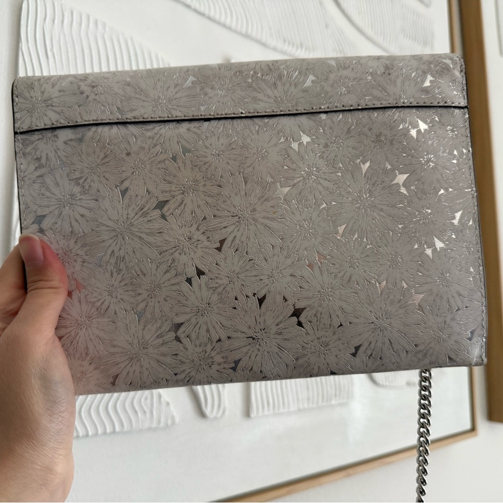 Michael Kors Silver Floral Envelope Wristlet Crossbody - Picture 2 of 3